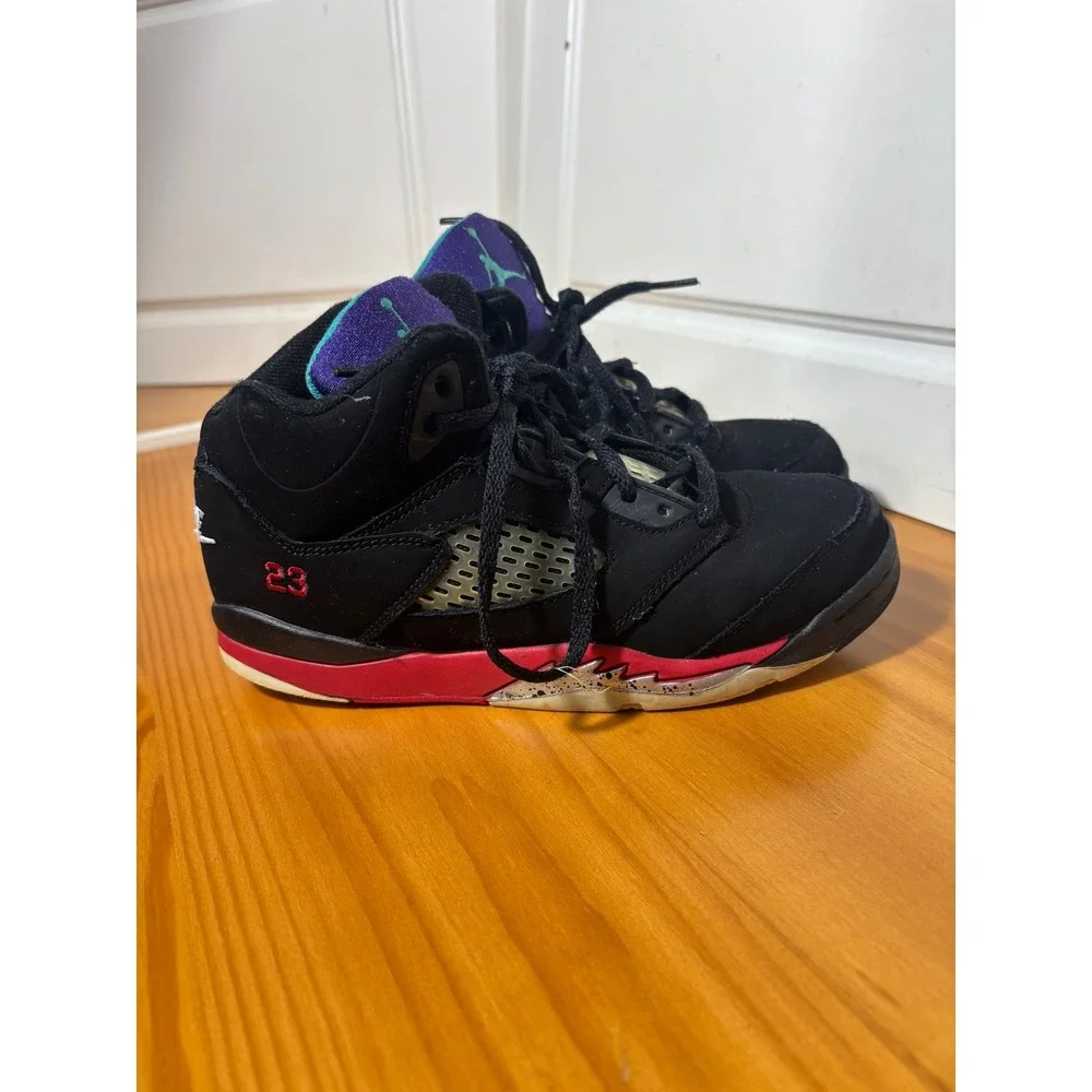 Kids Air Jordan 5 Retro Fire Red Metallic Grape Black‎ Shoes Sz 3Y